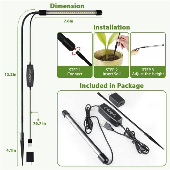 Juhefa Grow Light for Indoor Plants Growing, 6000K Full Spectrum Gooseneck - Picture 3 of 7